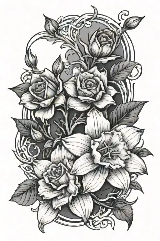 Daffodil And Rose Intertwined On A Vine Wrapping