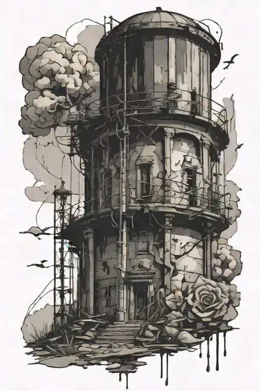 So Basically An Old Water Tower As A Main Piece And 2 Wedding Bands That Have Been Ripped Apart