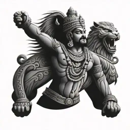 Lord Muruga With Thanjavur Temple With Spartans Fighting Alongside Lion