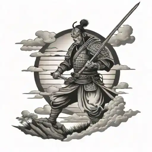A Samurai Warrior Posing In Sunset