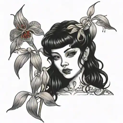 A Girl With Curly Black Hair And Sad Eyes Holding A Japanese Red Spider Lilly