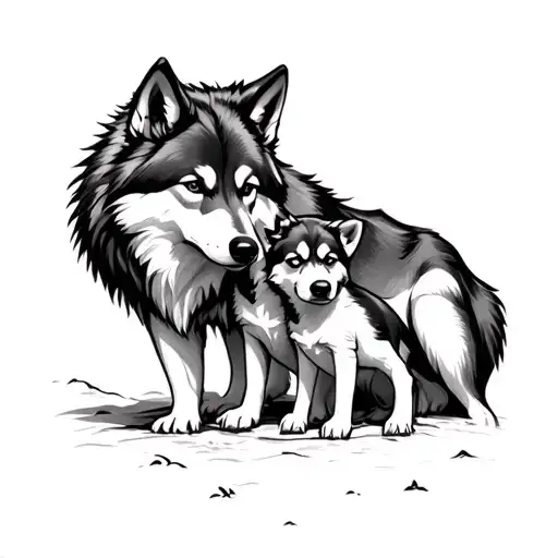 Wolf That Protects Its Puppy