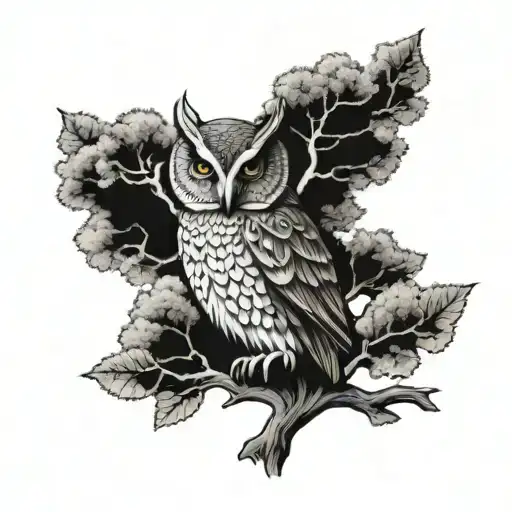 Owl And Oak Trees Growing