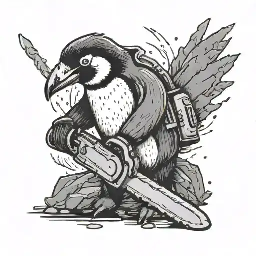 Penguin Using A Chainsaw Cutting