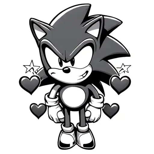 Sonic The Hedgehog With Hearts And 5 Point Stars