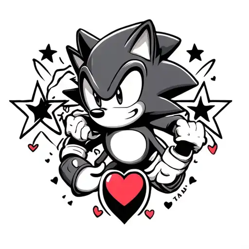 Sonic The Hedgehog With Hearts And 5 Point Stars