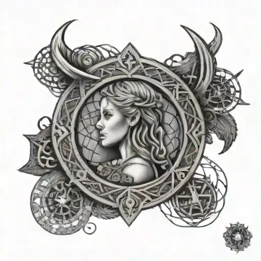 A Viking Shield With Intricate Fishing Net Patterns And A Portrait Of Your Daughter In The Center