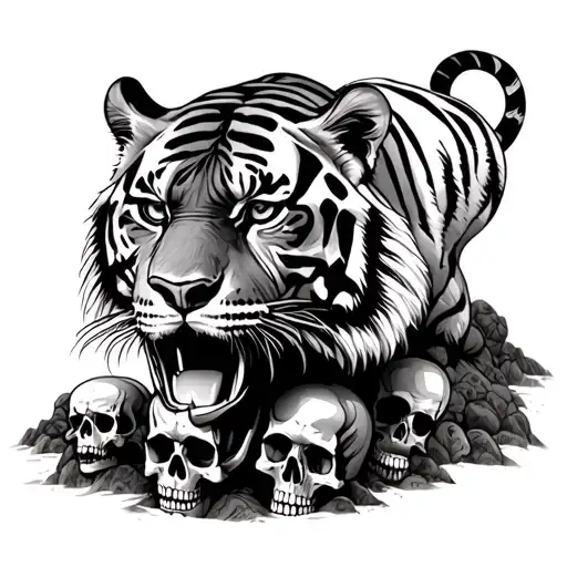 Tiger On Mountain Of Skulls