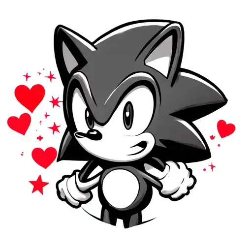 Sonic The Hedgehog With Hearts And 5 Point Stars