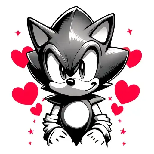 Sonic The Hedgehog With Hearts And 5 Point Stars