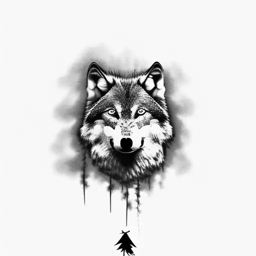 Wolf With Trees