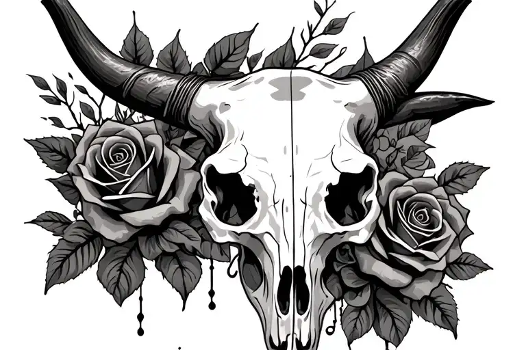 Longhorn Skull Roses And Wire Wrapped