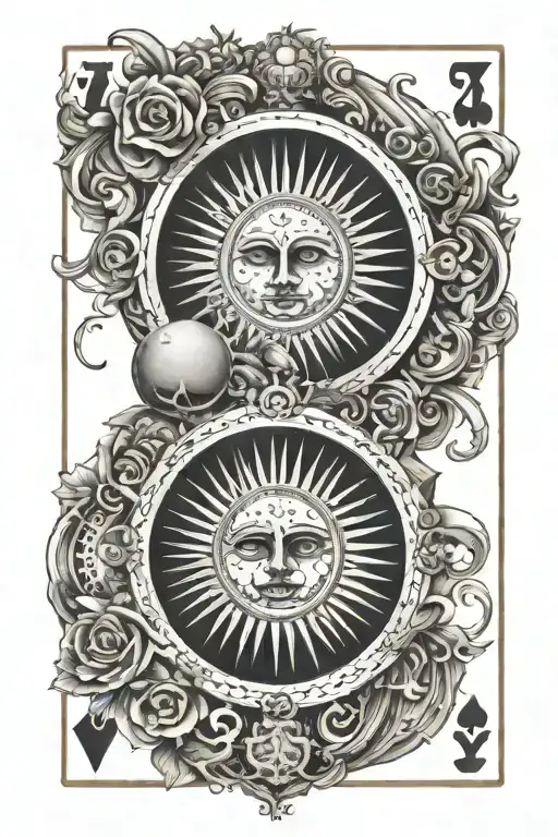 Two Playing Cards Surrounding Sun