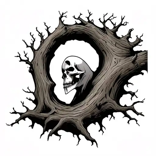 Dead Oak Tree With A Hole And The Face Of The Grim Reaper