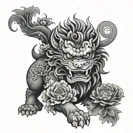 Foo Dog With Flowers