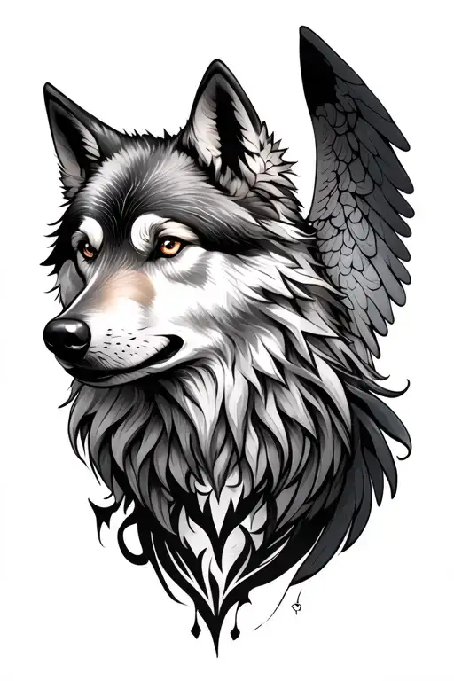 Angel And Wolf Head Combined