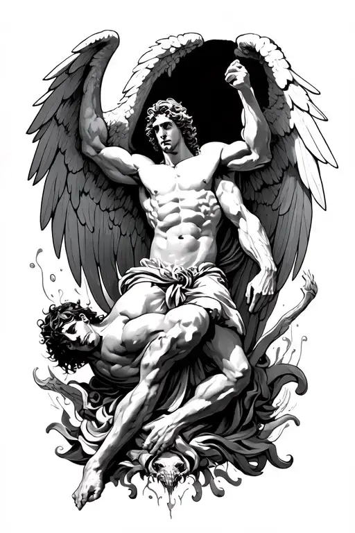 Arch Angel Michael Defeating Lucifer Falling