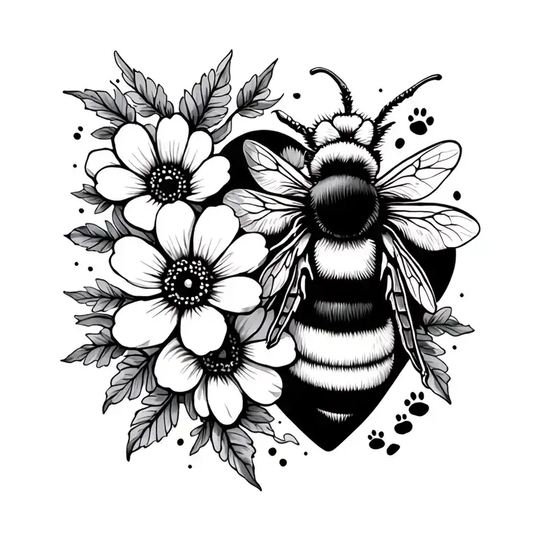 Paw Print Heart Flower Bee