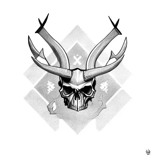 Crossed Axes With A Horned Skull Between