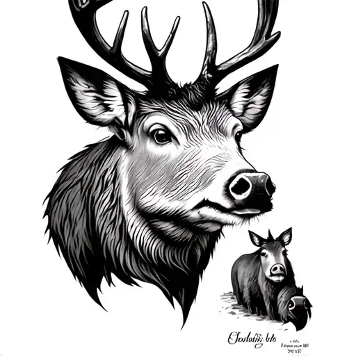 Wild Deer And Boar Tattoo On Leg