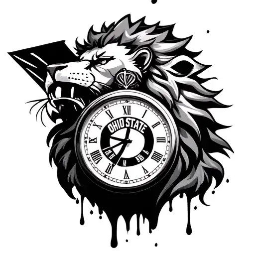 Lion With Clock Melting And Ohio State Logo