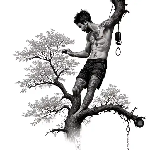 Man Watering The Tree He Is Hanging Himself From