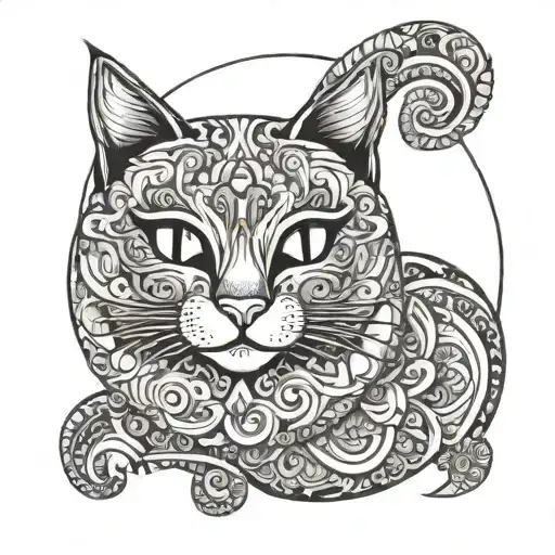 Moon Cat Curled Mandala