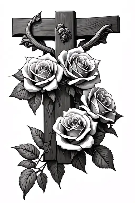 Jesus Cross Roses Intertwined