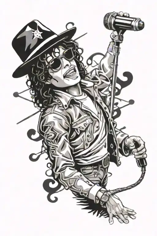 80S Michael Jackson With Music Notes And A Microphone