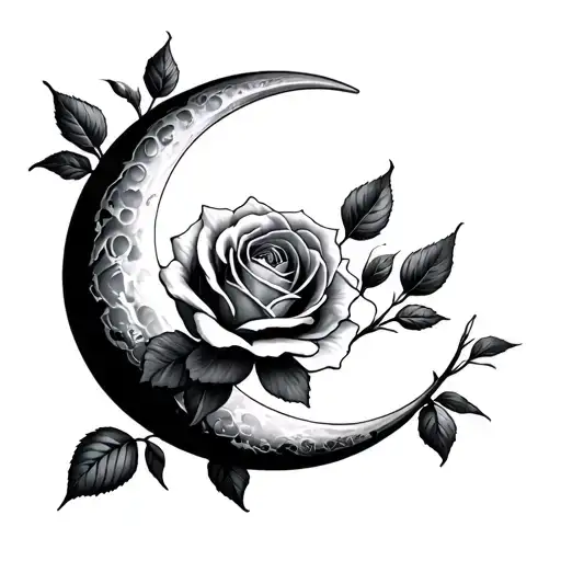 Waxing Cresent Moon With A Prim Rose Intertwined