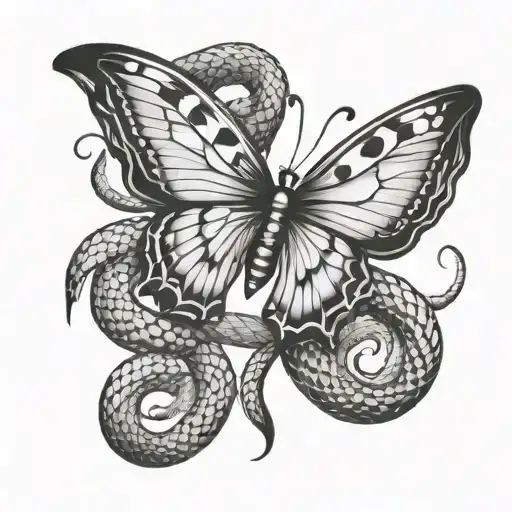 Butterfly And Snake Coiled