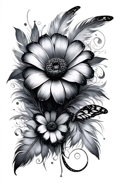 Heart And Feather Flower Butterfly