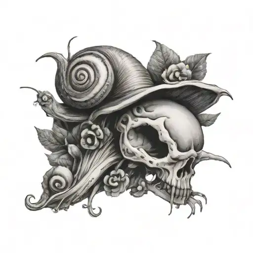 Snail With Skull And Mushrooms