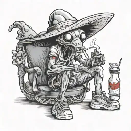 Alien Standing Smoking A Joint With Supreme Hat Lacoste Shirt Bogner Shorts And Nike Tn Shoes