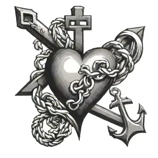 Heart With Cross And Anchor Behind It