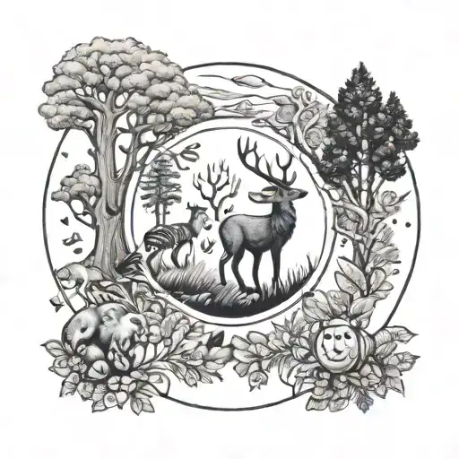 Forest Animals Circle Tattoo Design