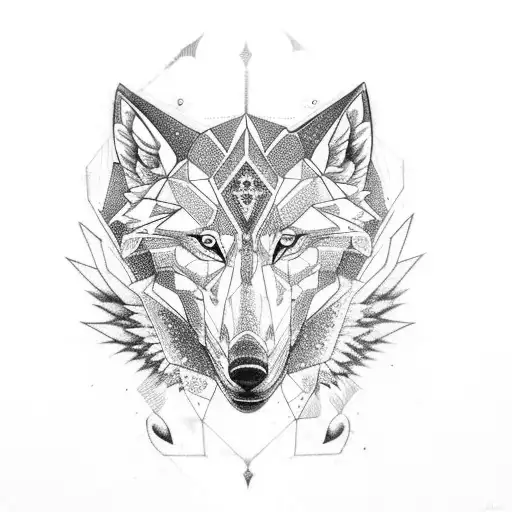 A Majestic Geometric Wolf With Wings Spread Wide