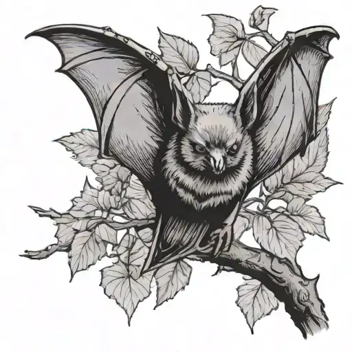 A Bat Sits On A Branch And Covers Itself With Its Wing