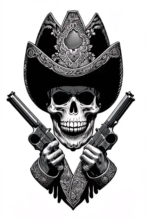Skull Charro Holding Guns