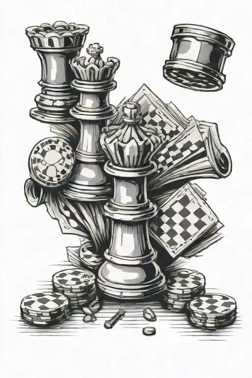 Poker Chips And Chess Pieces Forming Out Of A Book