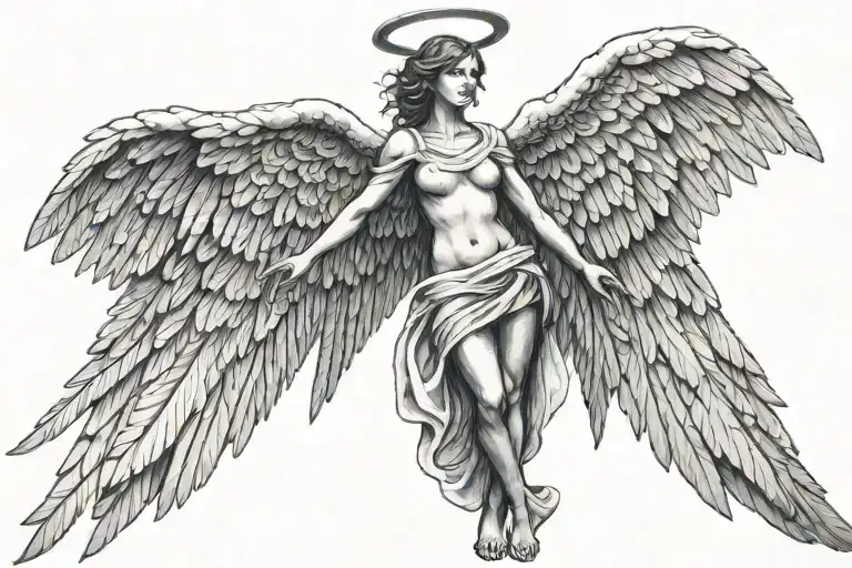 Female Angel Wings Spread He Stands Steadfastly