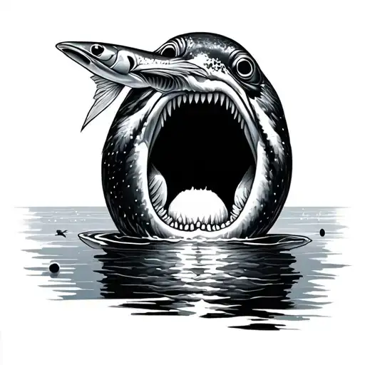 Jurel With Open Mouth Eating A Small Fish Looking At The Moon With Dark Sky