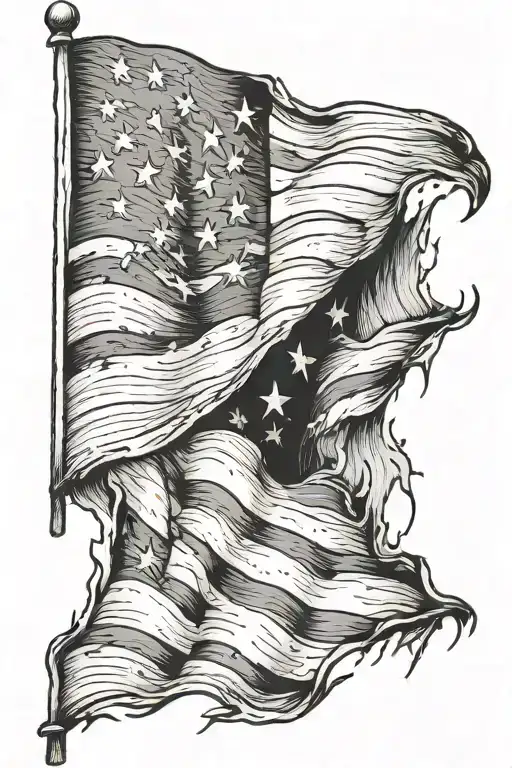Black And White Tattered American Flag