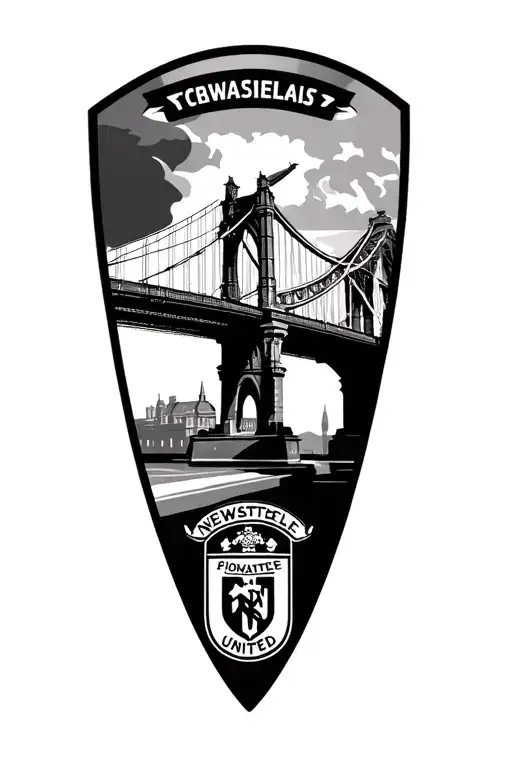 Newcastle United Football Club Logo With Tyne Bridge And Angel Of The North In Background Tattoo