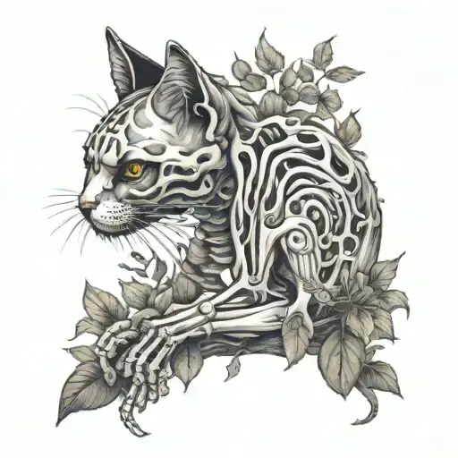 Cat Skeleton Overgrown With Mushrooms And Comb