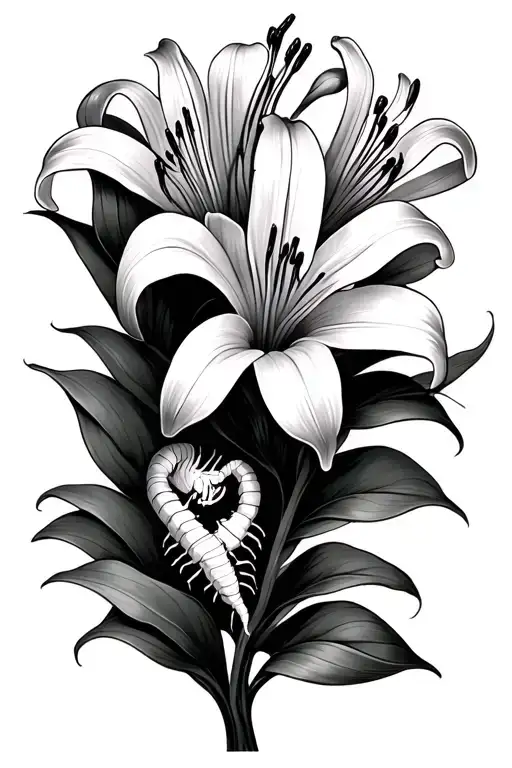 Spider Lily Flower With Centipede