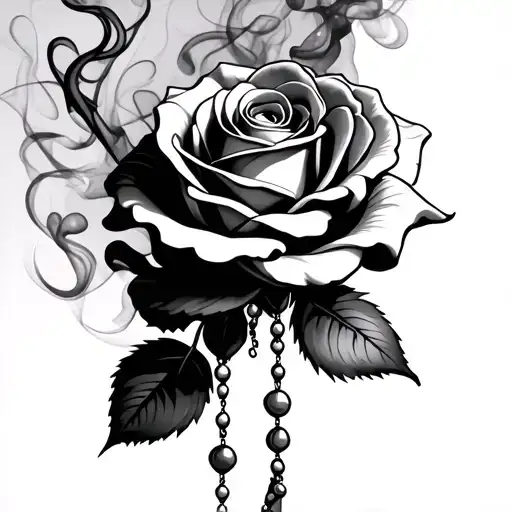 Rose With Rosary Wrapped Around Andnwith Smoke