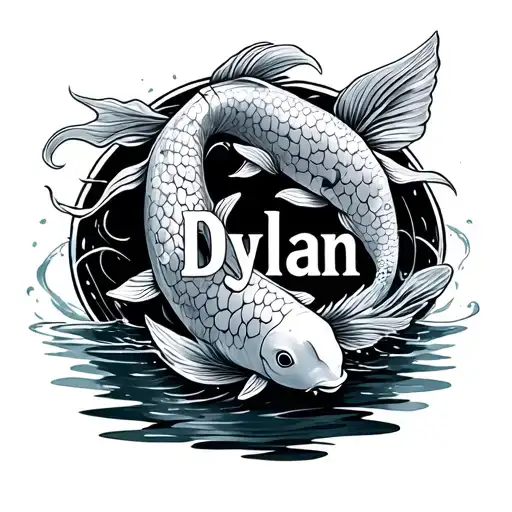 Name Dylan With Koi Fish Swimming