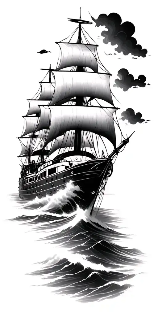 Ship Sailing Through Stormy