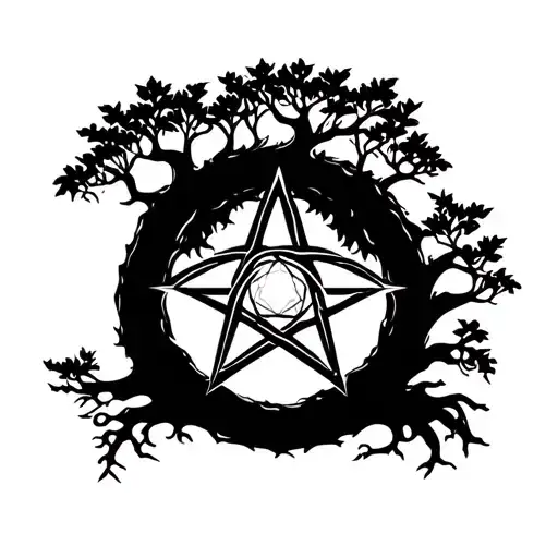 Tree Of Life And Pentagram Intertwined